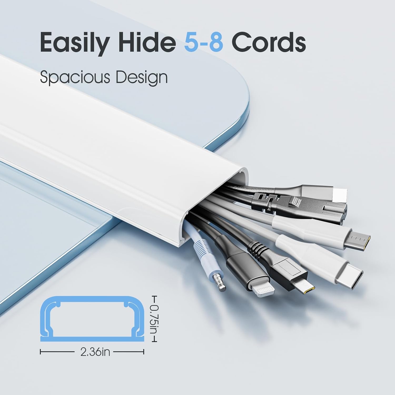 47in XX-Large Cord Hider Wall Mounted TV, Pre-drilled Cord Cover, Wire Hiders for TV on Wall, Paintable Cable Cover, W2.36in H0.75in