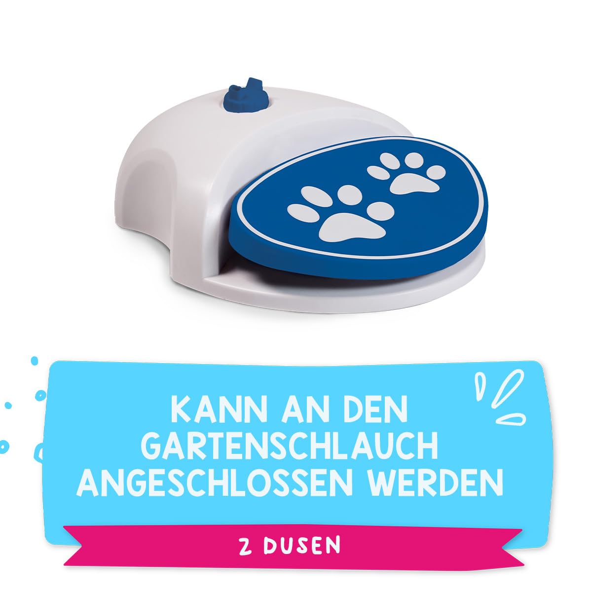 CoolPets Splash Water Fountain 27 x 23 x 9 cm – Trinkbrunnen für Hunde – Gartenschlauch für Hunde – Lieferung mit Zwei Düsen – Kühlung – Blau