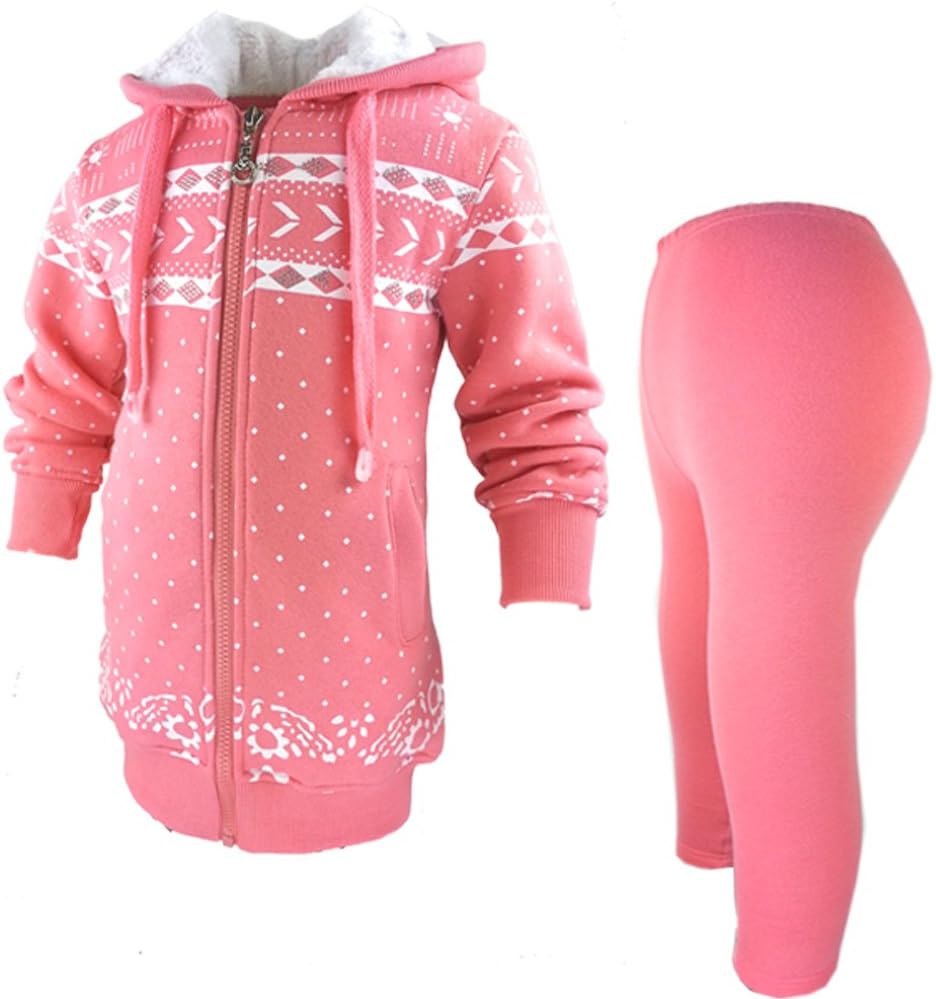 Ikidswear Little Girls'Print Long Hoodie Sweatsuit Set