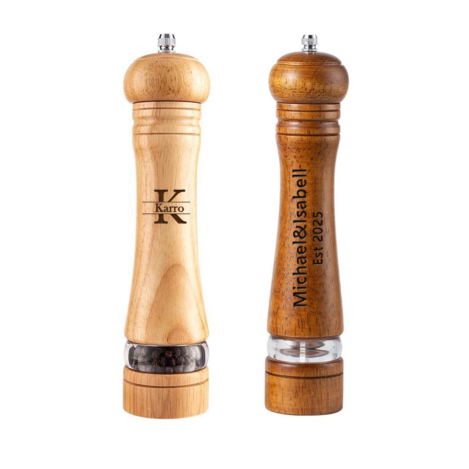 Personalized Salt and Pepper Grinder Wooden, Custom Name Refillable and Adjustable Kitchen Grinder Manual Home Spice Mill Tool Gadget Customized Gift for Cooking Lover