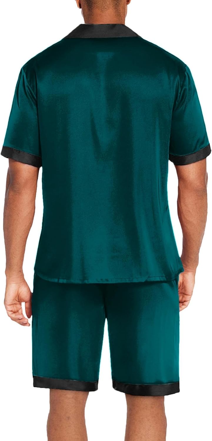 Ekouaer Men Satin Silk Pajamas Set with Pockets Sleepwear Shorts Satin Summer Loungewear 2 Piece Button Down Set S-3XL - Image 3