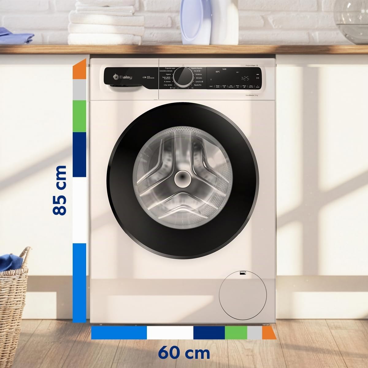 Balay - Lavadora, 9 kg, Carga Frontal, Autodosificacion, Display LED, ProgramaPlancha, antimanchas, Programa rápido, 1400 r.p.m., Blanco, 3TS395BDS