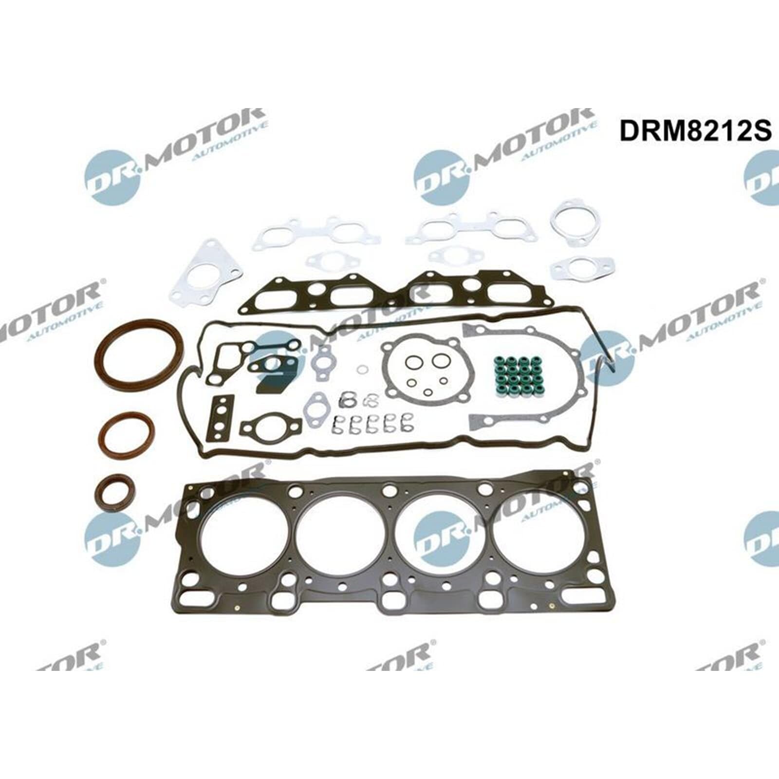 DR.MOTOR AUTOMOTIVE DRM8212S Kit guarnizioni motore con paraolio-albero a gomiti con guarnizione cappa testa del cilindro con guarnizione testata con guarnizione tenuta stelo valvola con