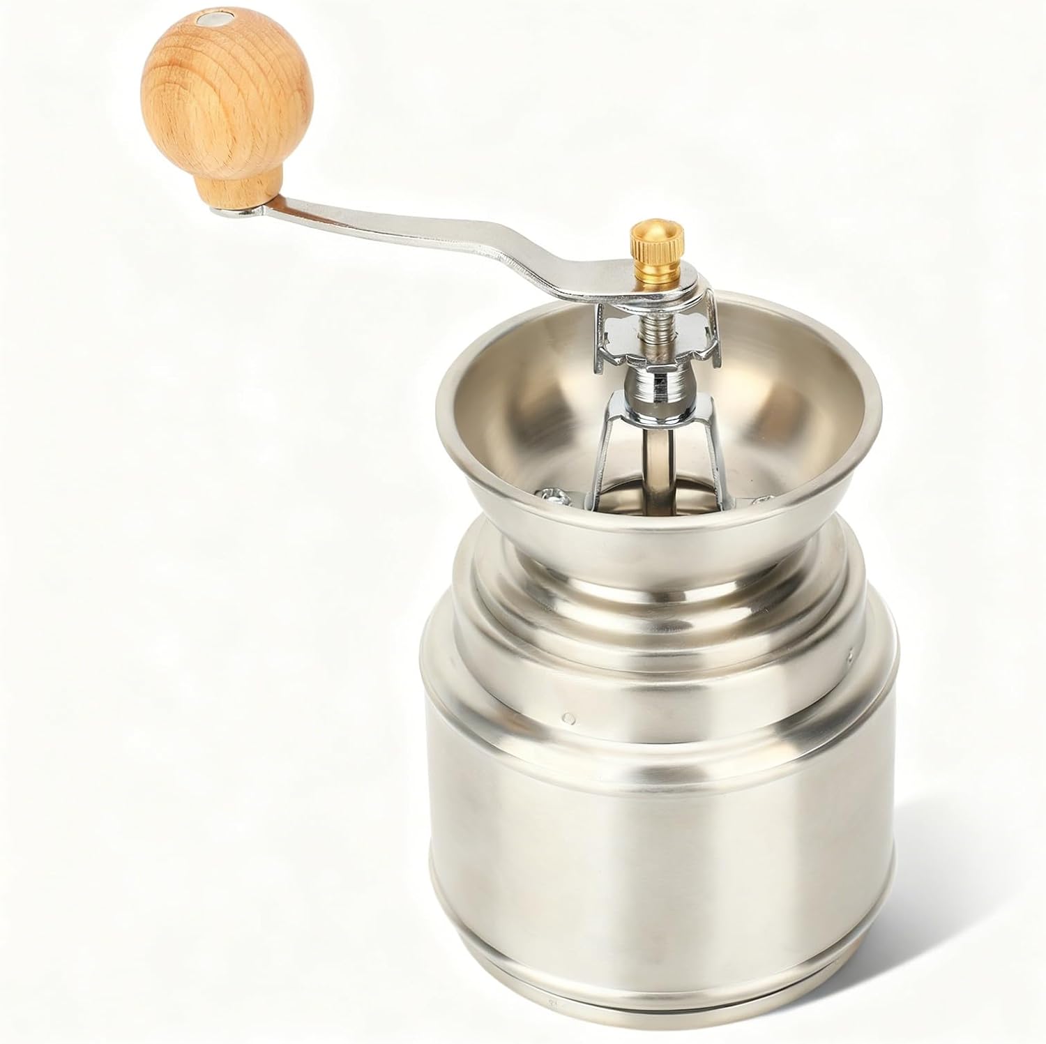 Manual Coffee Grinder with Stainless Steel and Solid Wood, Hand Crank Coffee Bean Mill for Home Use - Durable Build, Multifunctional Grinding, Easy to Clean