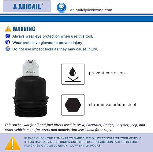 Miniatura 2 de A ABIGAIL Llave de filtro de aceite resistente de 0.945 in para BMW, Chevy, Dodge, Chrysler, Jeep y otros vehículos