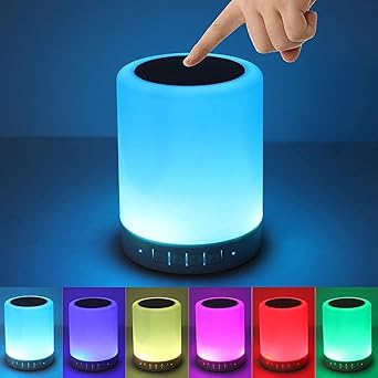 MobiSearch Touch Bedside Lamp - with Bluetooth Speaker, Dimmable Color Night Light, with Smart Touch Control - White