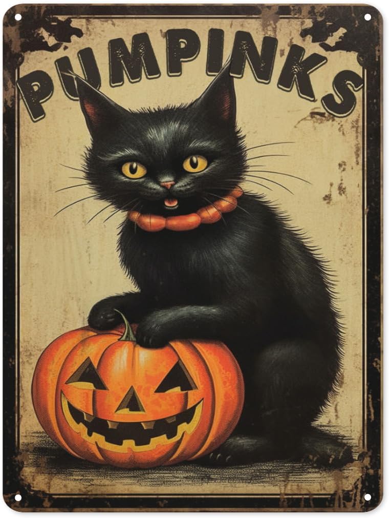 Halloween Black Cat Vintage Metal Tin Sign Poster Gifts