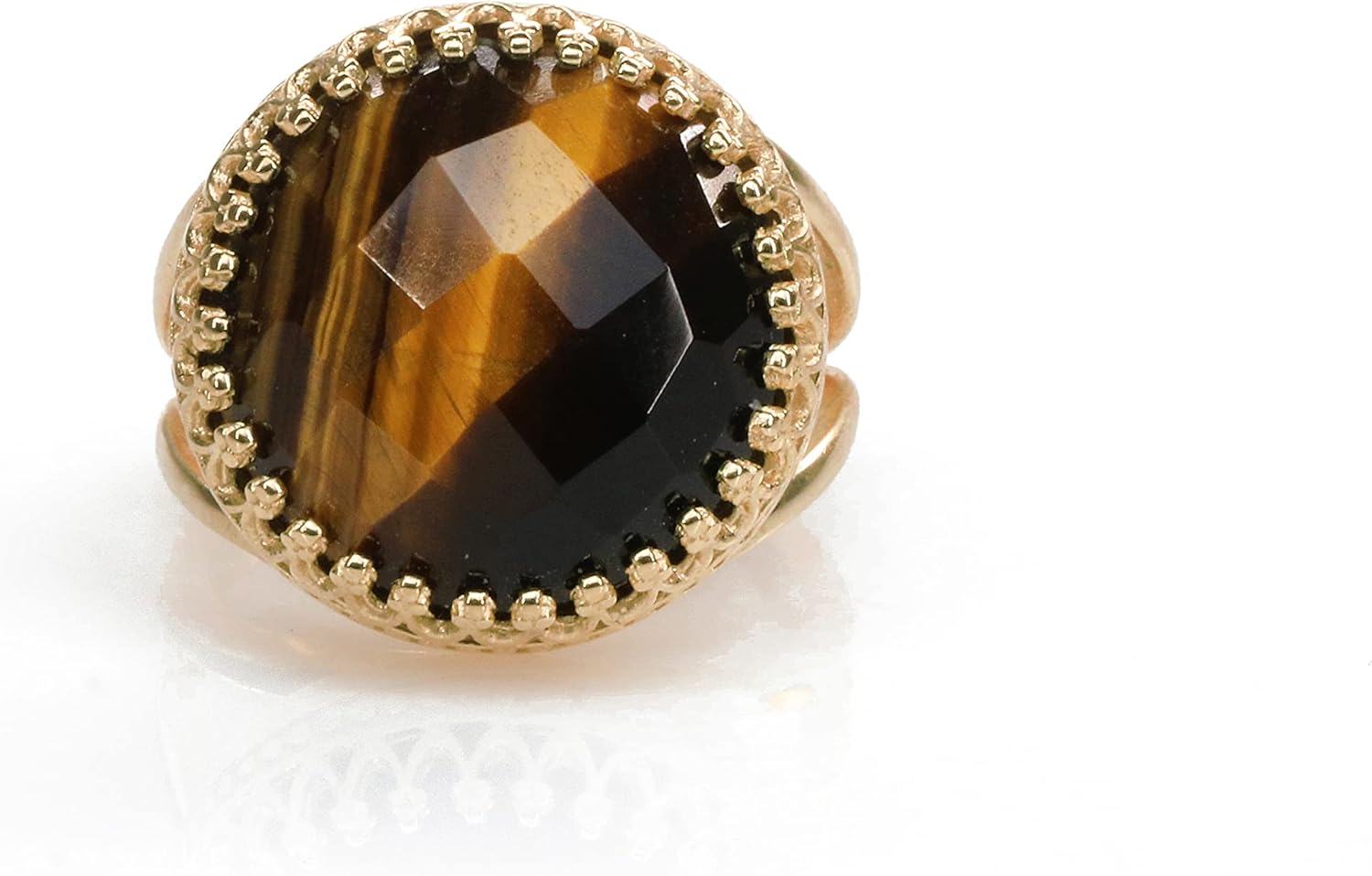 14k Gold Intricate Tiger Eye Ring - Artisan Brown Rings - Parties, Engagement, Wedding, Anniversary, Birthday Presents for Women - Customizable Fashion Jewelry Ring