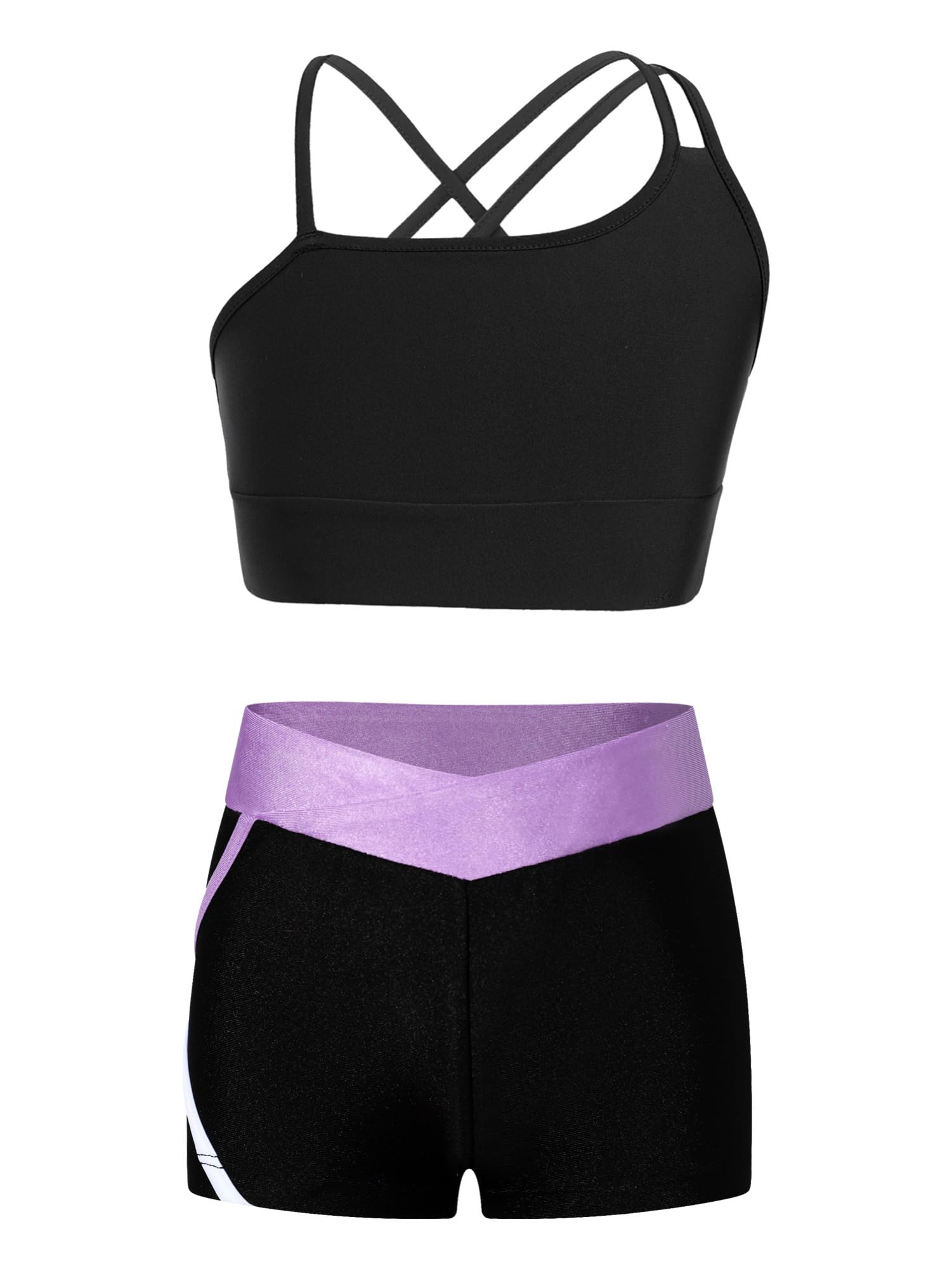IEFIEL Conjunto de Deportivo Verano para Niñas Crop Top de Gimnasia Rítmica y Leggings Cortos de Elástico Mono de Deporte Yoga Correr Disfraz de Bailarina 5-14 Años