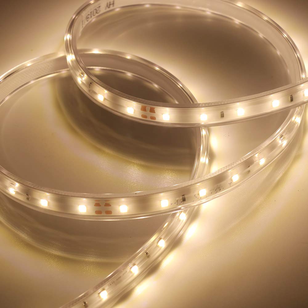 220V Tira LED Flexible Regulable [25m,Blanco Cálido 3000-3500K], IP67 Impermeable, SMD2835, CRI85+, Se puede cortar una vez cada 1m, Iluminación Decorativa Hogar/Tienda