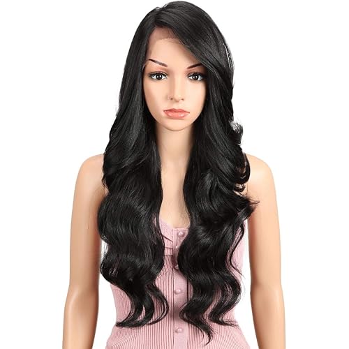 Joedir 26" Big Curly Wavy Supreme Free Parting HD Lace Frontal Wigs With Baby Hair High Temperature Synthetic Wigs For Women 180% Density Wigs(Black Color)