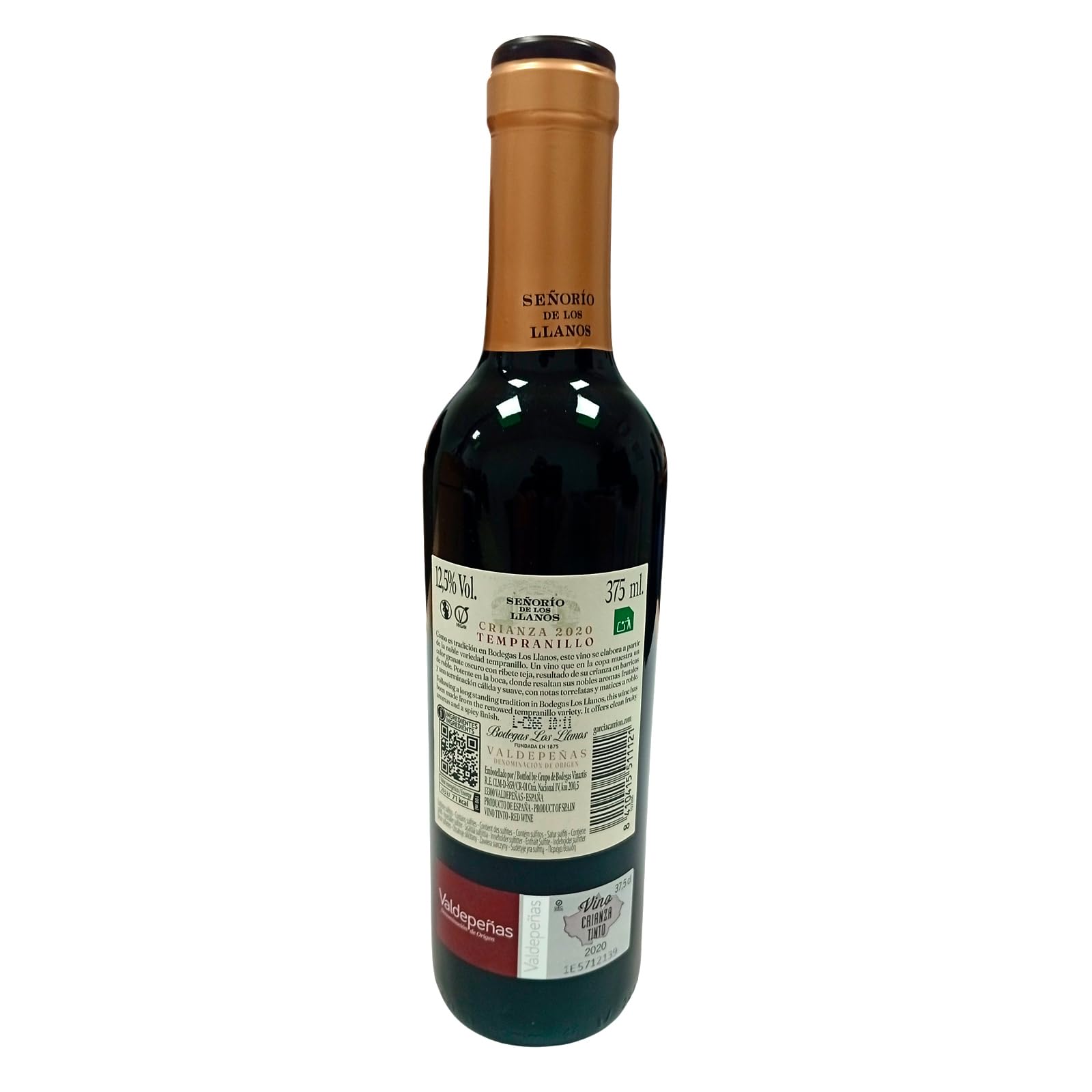 Deliex delicias de Extremadura. 24 Botellas pequeñas de vino Señorio de los Llanos crianza 37,5 cl. Vinos para Detalles invitados en Bodas (24)