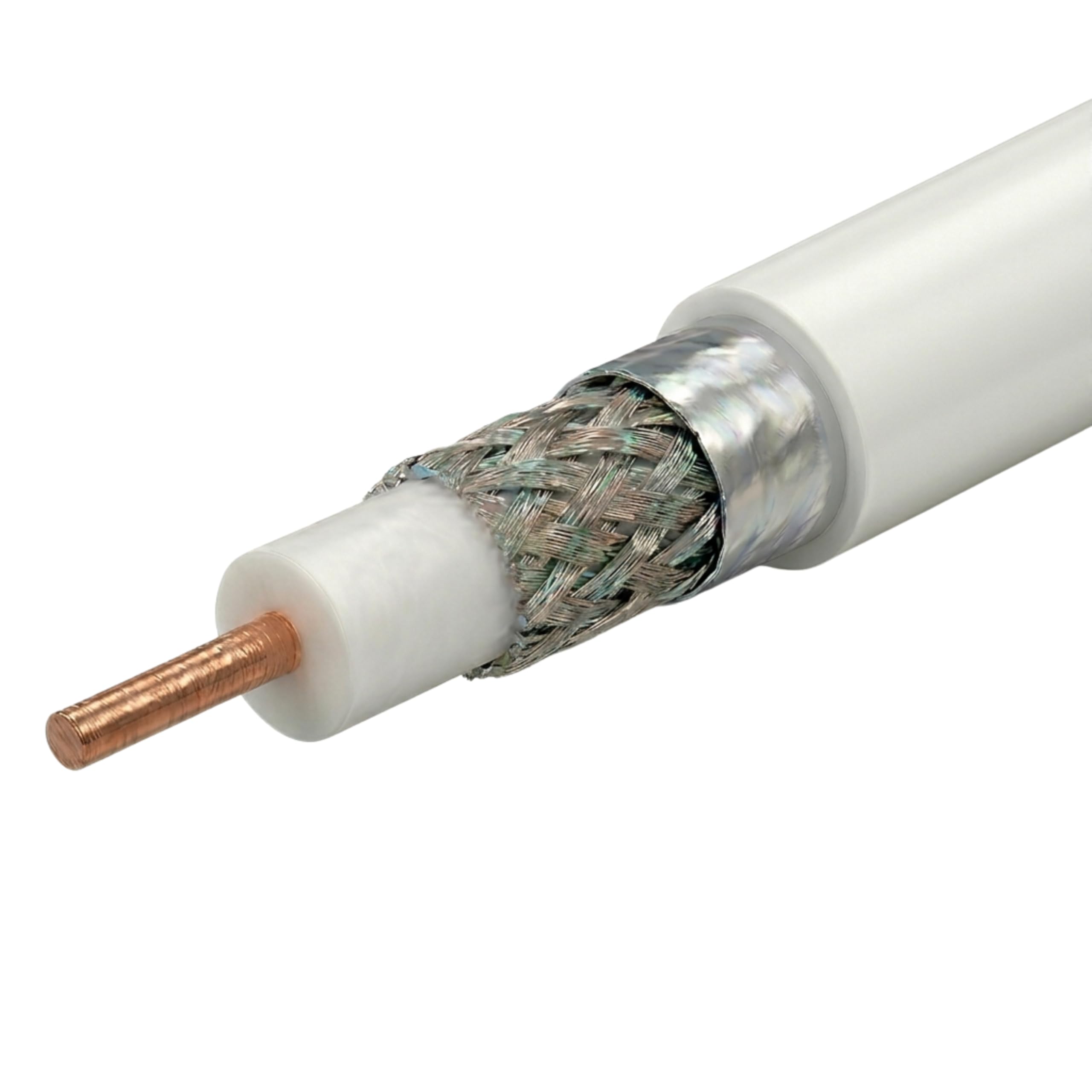 Silex | Cable Coaxial RG58U 50 Ohm Cobre Sólido 100 m | Doble Blindaje Bajas Pérdidas | Cubierta PVC Blanco Flexible | Para Antenas, Radioaficionados, RF, Telecomunicaciones
