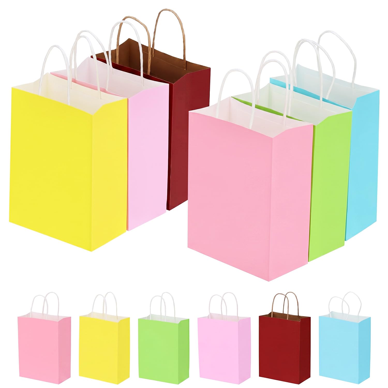 QWORK® 60pcs Colourful Paper Gift Bags With Handles, 15X8X21CM, For Party, Packaging, Birthday Gift Bags, Shopping Bags,6 colors