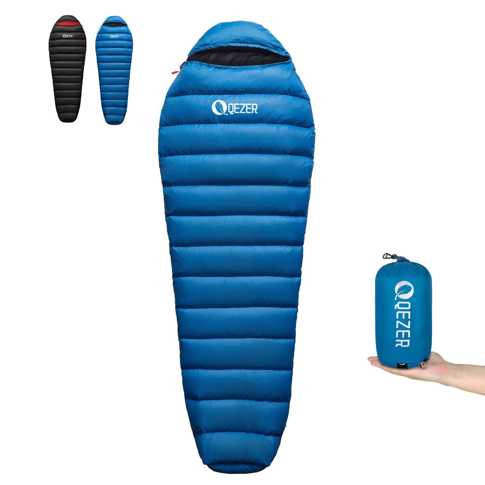 QEZER Down Sleeping Bag,650FP-RDS,Only 820 g, Lightweight Sleeping Bag, Small Pack Size for 3 Seasons, Camping, Trekking and Hiking