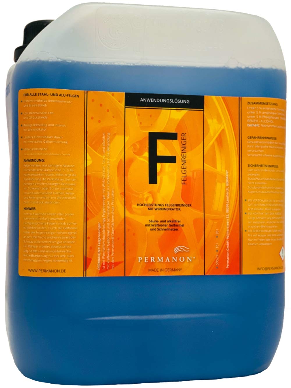 Permanon Felgenreiniger F, säure- und alkalifrei, Bremsrückstände und Umweltschmutz Werden vollständig entfernt (10 Liter)