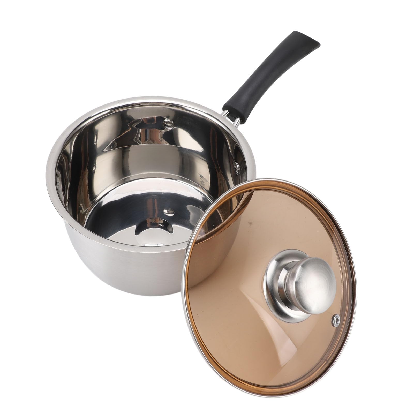 Casquette, casserole de lait de sauce, petite marmite à cuisson, moule à soupe en acier inoxydable avec un long couvercle en verre à poignée pour la cuisson à la cuisson (18 cm)