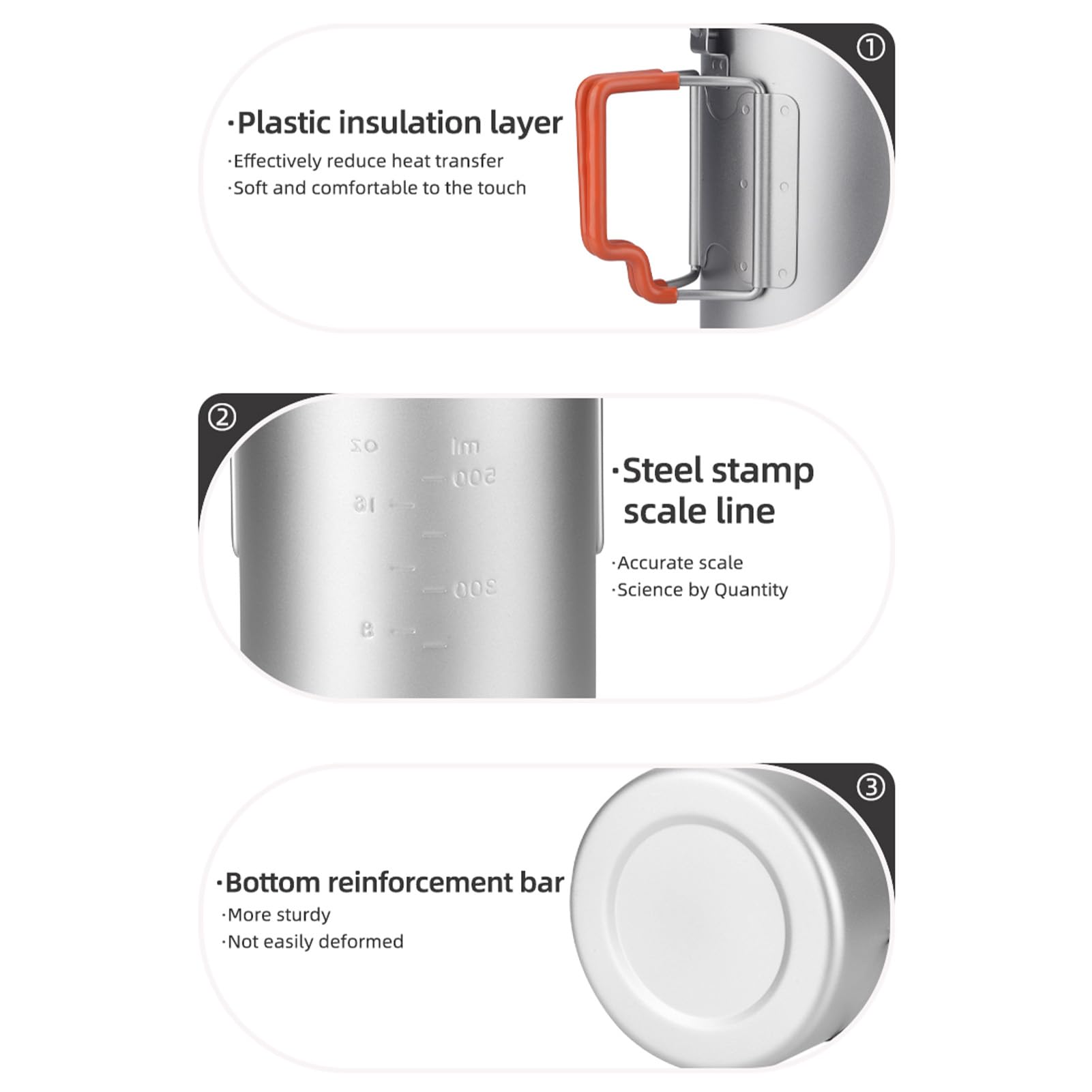 Stapelbare Tassen Camping Cups Travel Cups Faltbares Griff Tragbare Outdoor -Camping- und Reise -Tassen (450 ml Tasse+750 ml Topf)