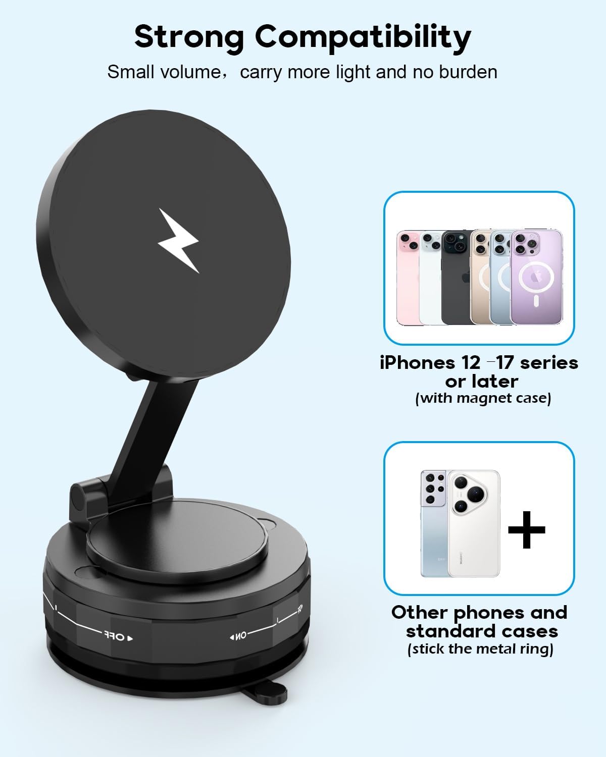 Wireless Car Charger,Strong Magnetic Phone Holder, [15W Wireless Faster Charging],360° Adjustable Foldable Phone Holder for Car/Mirror/Smooth Surface Compatible with iPhone 17 Pro Max/17 Air/16 Pro/15