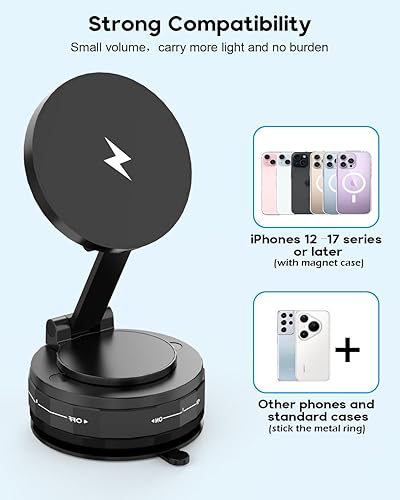 Miniatura 6 de Soporte magnético para automóvil, soporte inalámbrico retráctil para iPhone, soporte de teléfono celular ajustable de 360, soporte magnético fuerte