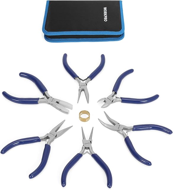 WORKPRO 7-Piece Jewelry Pliers Set, Professional Pliers for Jewelry Making Tools with Easy Carrying Pouch, Wire Cutters for Jewelry Making, Chain Nose Pliers, Craft Pliers, Earring Pliers
