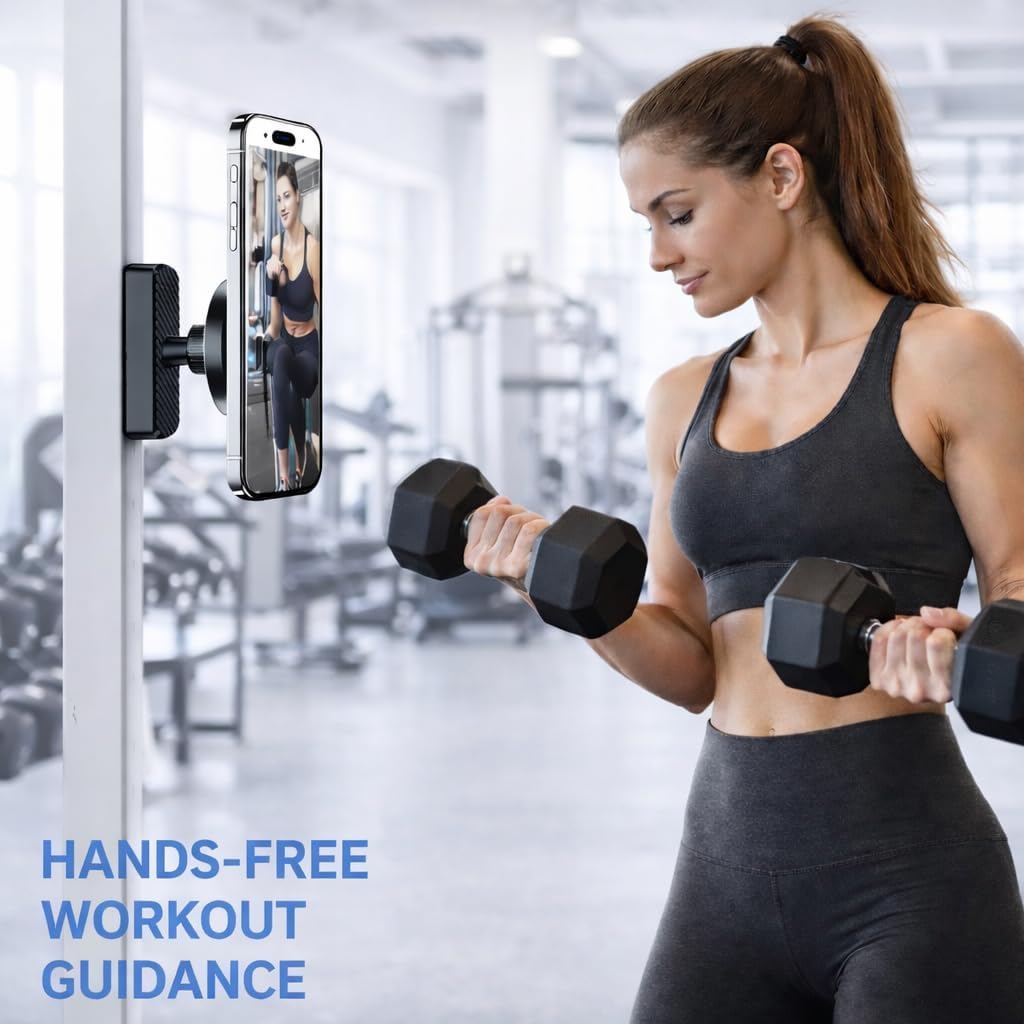 LEPHYON Magnetic Phone Holder for Gym, Ultra Strong Magnet Phone Mount for Exercise Equipment, Compatible with iPhone Samsung All Cell Phones, Adjustable 360° Rotation, No-Slip Workout Accessory - Image 2