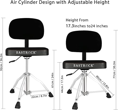 Miniatura 6 de EASTROCK Trono de tambor con respaldo, asiento de tambor giratorio, altura ajustable, resistente, estilo cuadrado, taburetes de tambor con respaldo