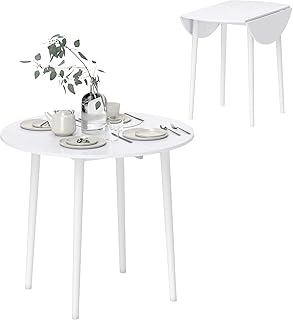 HOMCOM Klappbarer Esstisch für 4 Personen, Runder Klapptisch, Moderner platzsparender Kleiner Küchentisch mit Holzbeinen für Esszimmer, Weiß