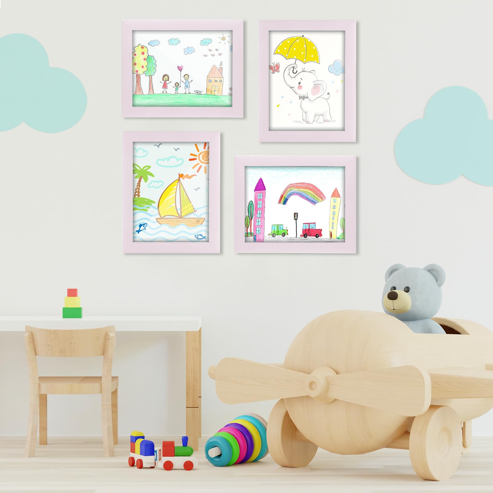 Ramki artystyczne dla dzieci, 8,5 x 11 z przodu otwierane ramki do dzieł sztuki, zmienne, jasnoróżowa ramka do przechowywania grafiki na ścianę, mieści 50 szt., do obrazów 3D, rzemiosła, rysowania