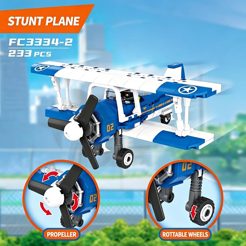 Image of SKY LINE OCEAN 4-in-1 Airplane Building Block Set, 936+ PCS Multi-Model Aircraft Kit with Passenger Plane, Cargo Plane & Airport Vehicles, STEM Construction Toy | 5 Year Structural Warranty