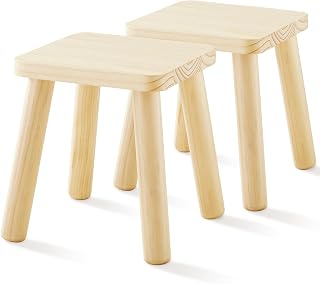 Beright Wooden Step Stools for Kids & Toddlers - Sturdy Square Stools, Sensory Table Compatible, Natural Pine, 2 Pack