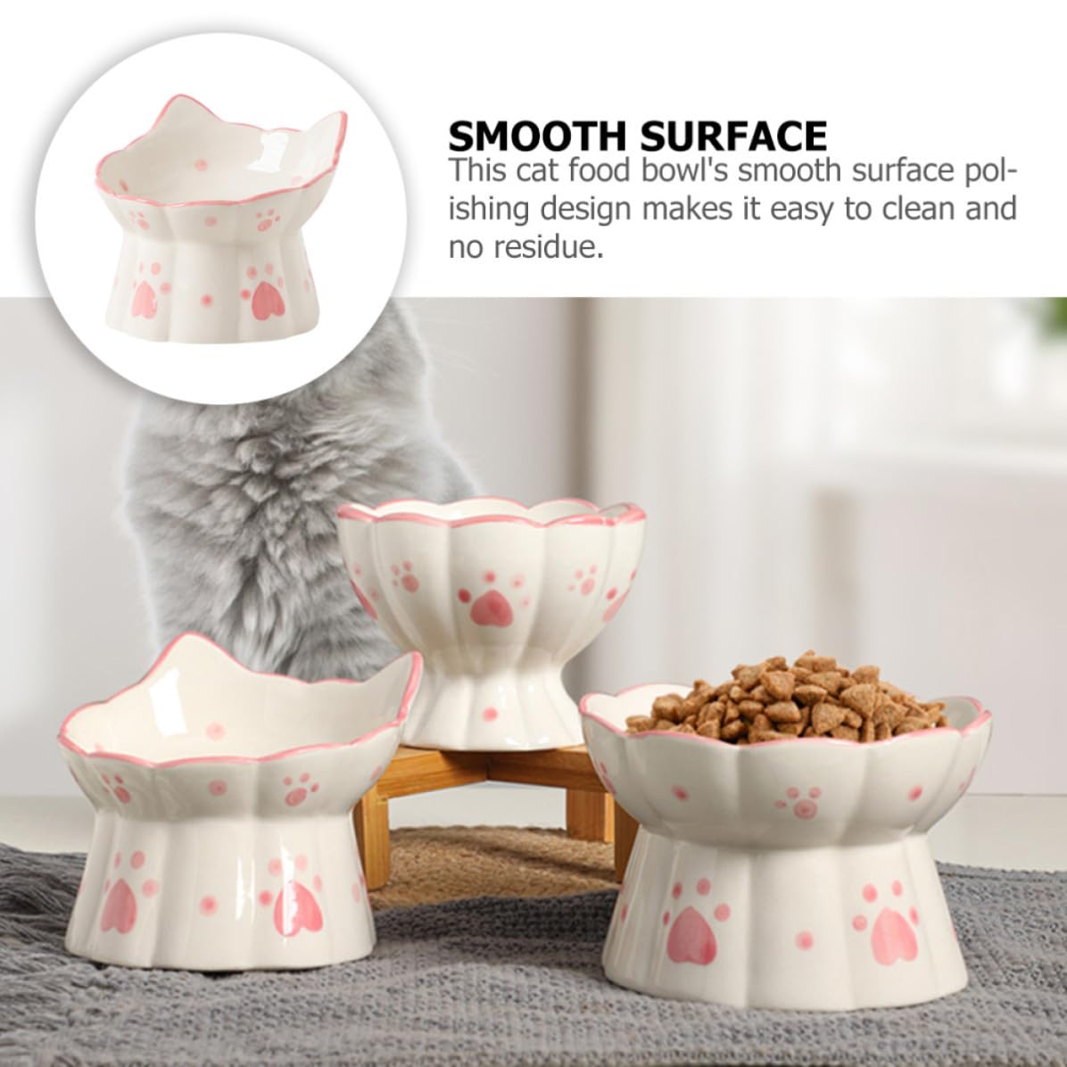 Veemoon Gamelles Surélevées en Céramique pour Alimentation et Hydratation Quotidienne Lot de 2 Design Stable et Forme Oreilles de Chat pour Chats