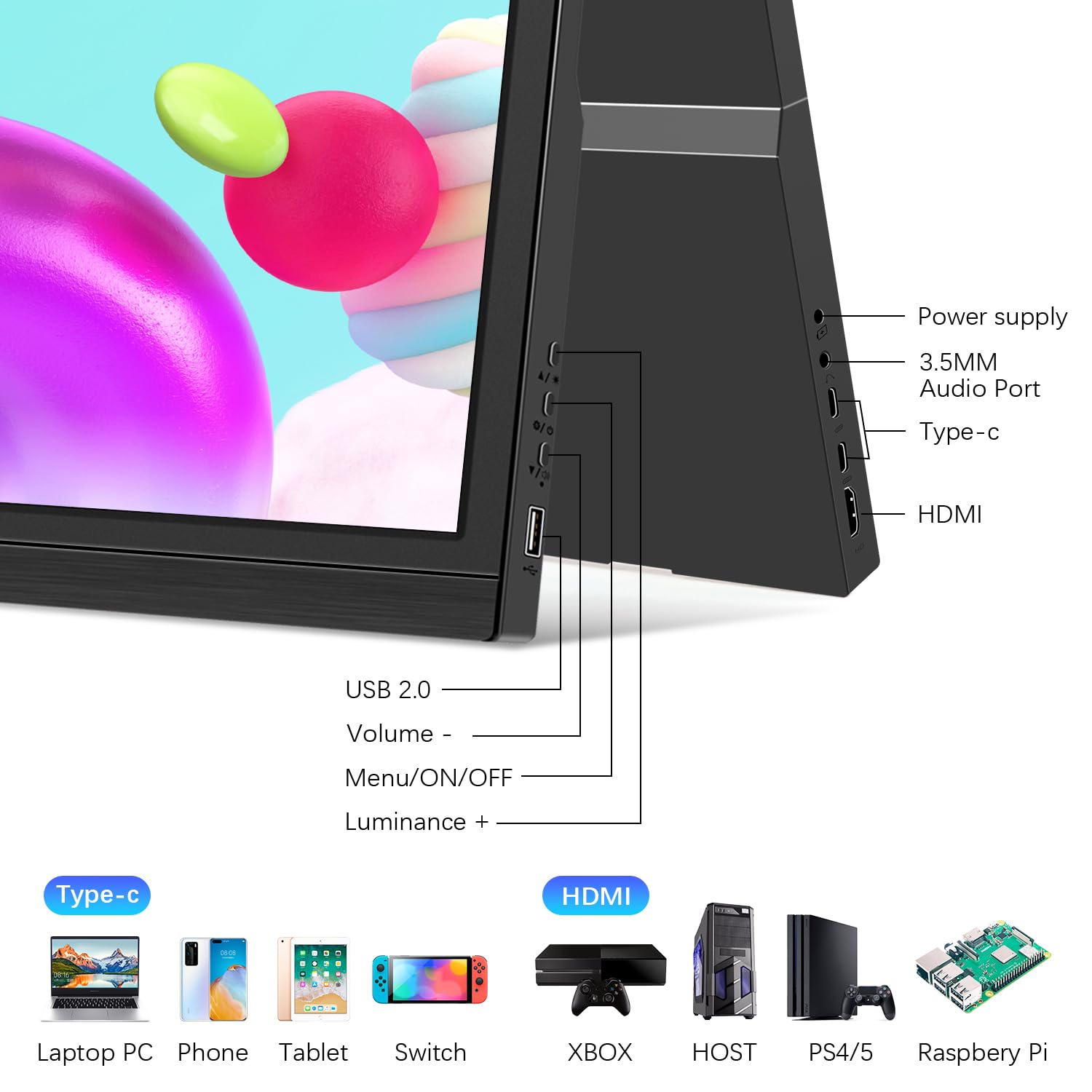 Ulrhzar Portable Monitor, 17.3 Inches, 1600 x 900 Display, 60