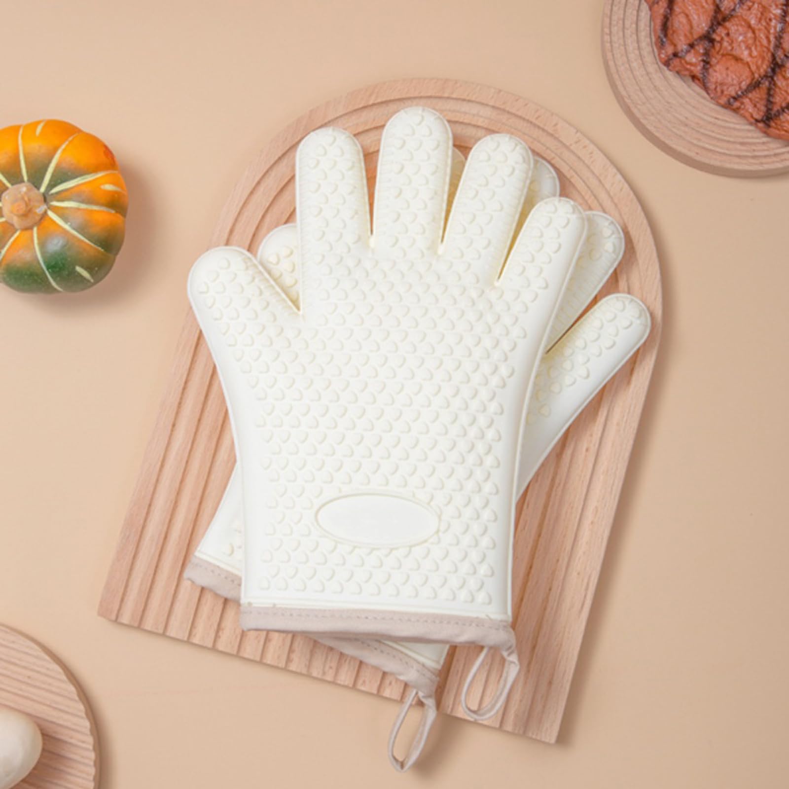 Guantes para Asar Resistentes al Calor y al Agua, Manoplas de Silicona para Horno para Barbacoa, Guantes para microondas antiescaldaduras de Cinco Dedos