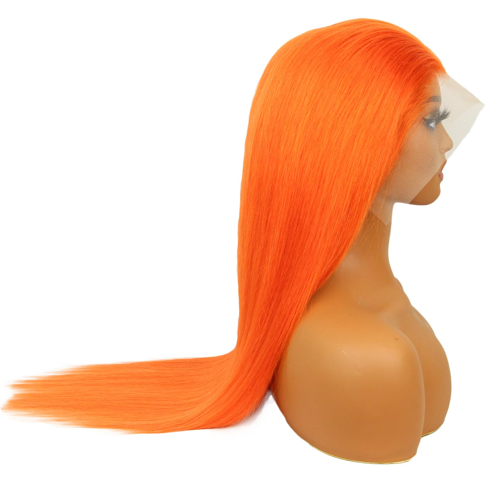 NEW Neon Orange Front Lace Wig 20” Straight Hair Orange 13x4 Lace Front Wig Transparent Lace  main image 2