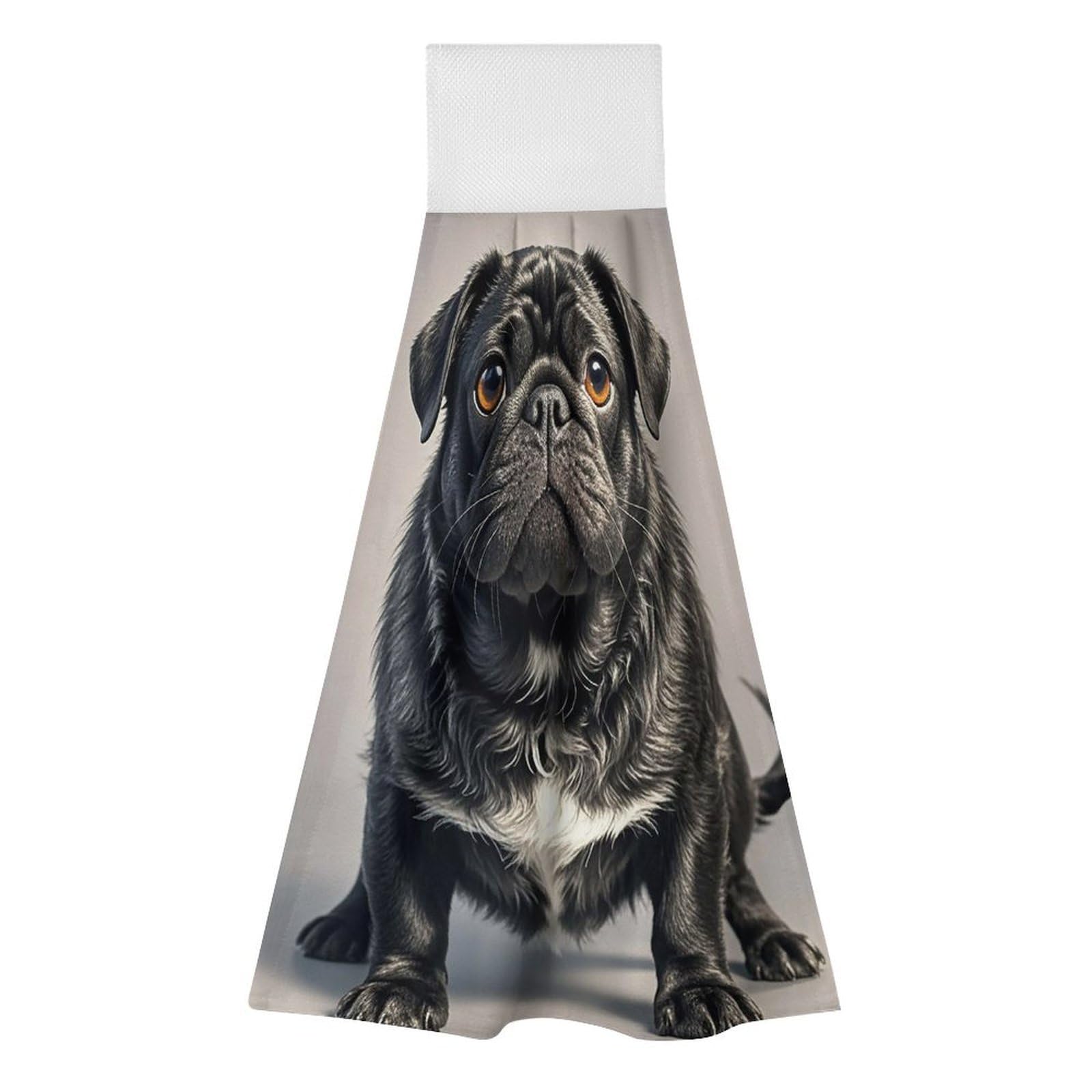 BTCOWZRV Cute Black Pug Dog Hanging Kitchen Towels with Loop, 2 PCS Luxury Hand Towels for Bathroom, Soft Microfiber Absorbent Face Towels Quick Dry Cleaning Cloths for Kitchen Dish Towels