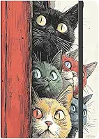 Caderno GATO CAPA DURA CRIATIVA – Criativo 160 Páginas Anotações Bullet Journal - 21x14, Ideal para Anotações e Bullet Journal(GATOS COLORIDOS FUNDO VERMELHO,PONTILHADO)
