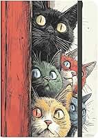 Caderno GATO CAPA DURA CRIATIVA – Criativo 160 Páginas Anotações Bullet Journal - 21x14, Ideal para Anotações e Bullet Journal(GATOS COLORIDOS FUNDO VERMELHO,PONTILHADO)