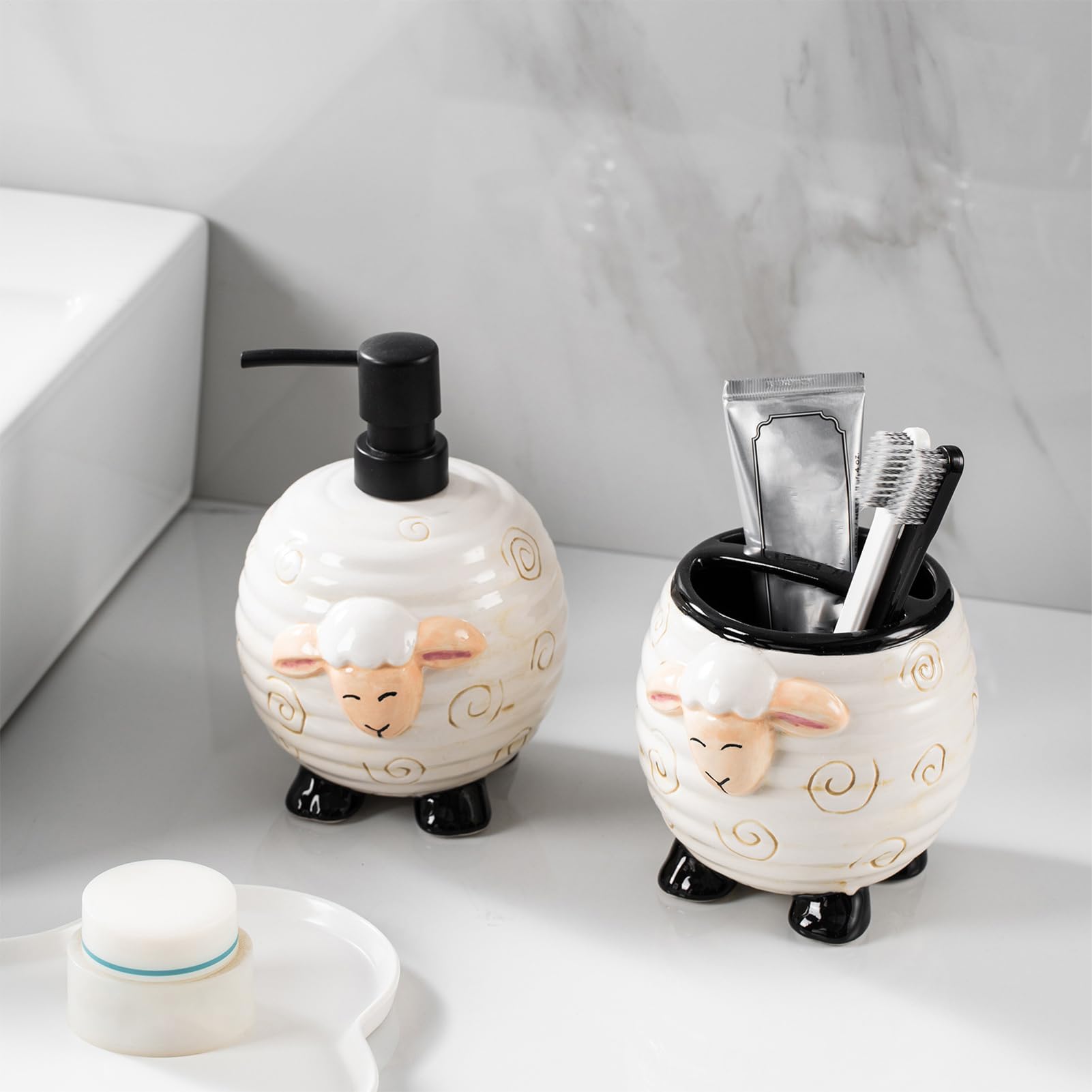 Set Portasapone E Portaspazzolini Da Bagno Set in Ceramica a Forma di | Set per Sapone da Bagno Per Casa Camera Da Hotel Viaggio Vacanza