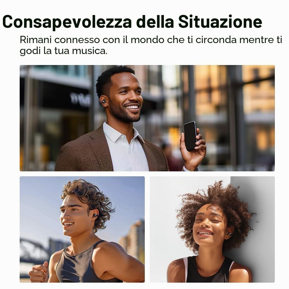 QCY Crossky C30 Cuffie Open-ear, Auricolari Clip Wireless Bluetooth 5.4, Suono Nitido, Chiamate ENC, Doppia Connessione, IPX5 impermeabili, Leggerezza e Comfort