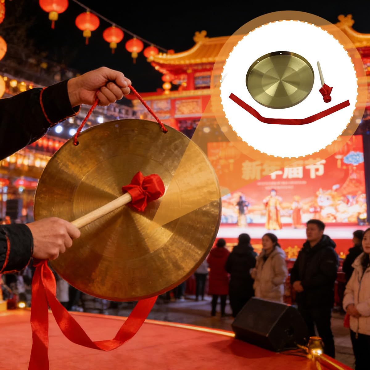 Hand Gong Becken 32 cm Messing Kupfer Gong Kapelle Oper Schlaginstrument mit rundem Spielhammer