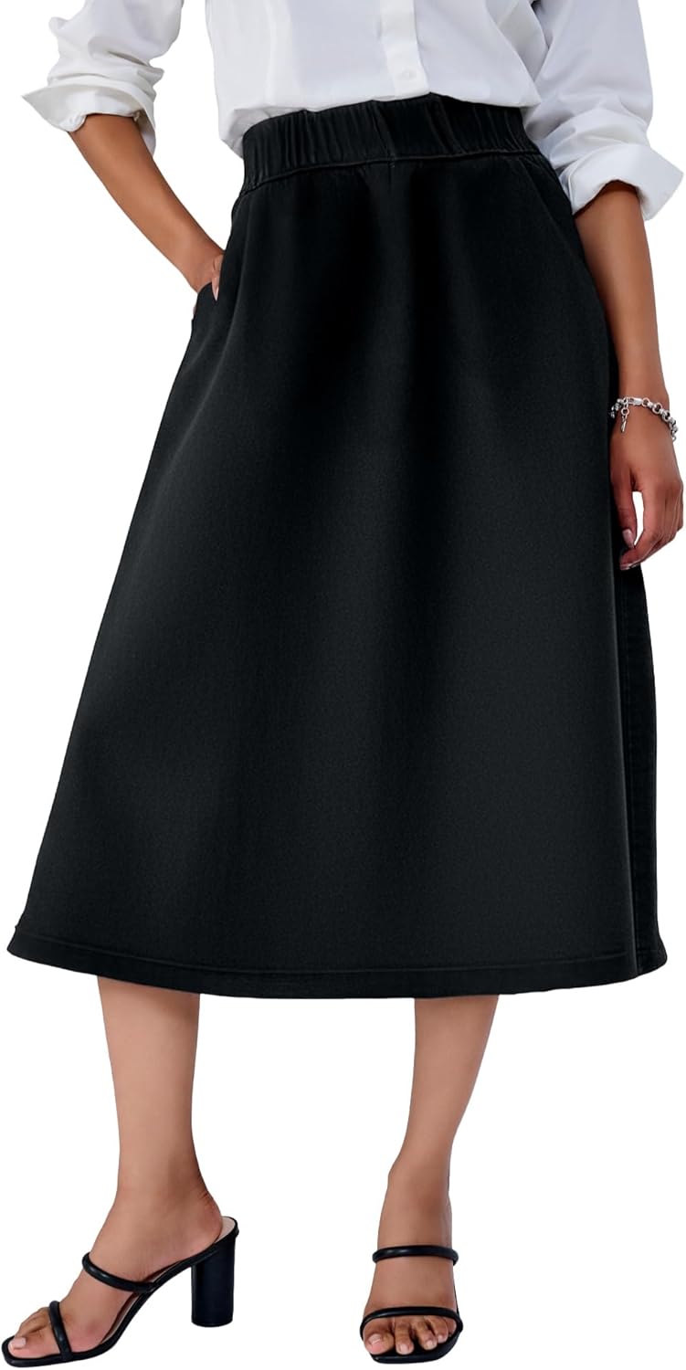 Jessica London Women's Plus Size Comfort Waist Stretch Denim Swing Skirt