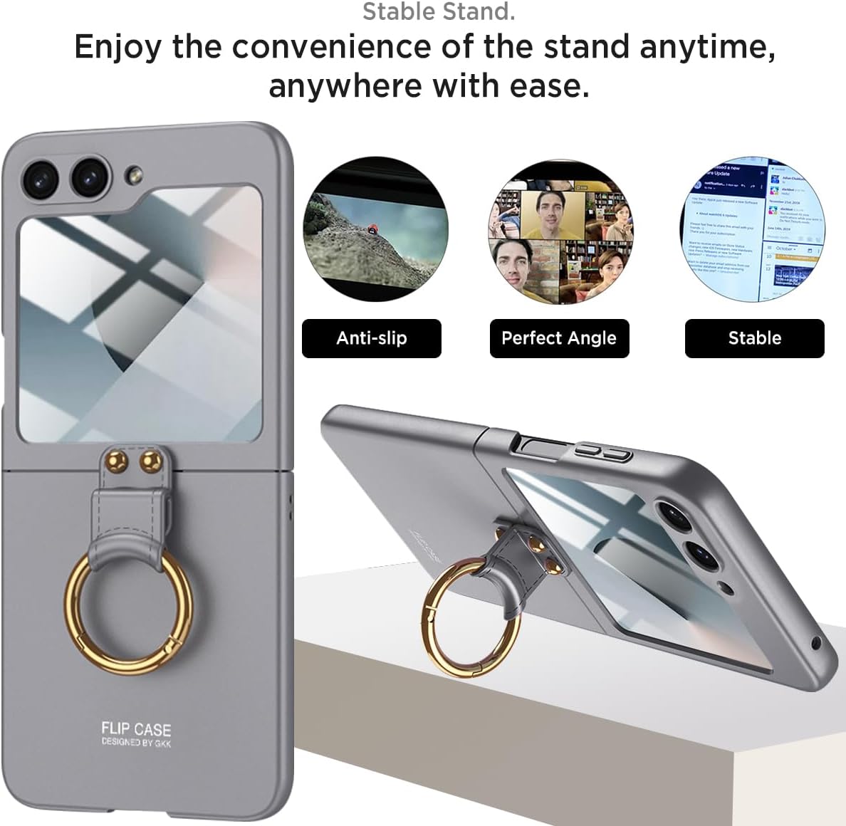 Miimall Slim Case for Z Flip 7 FE/Flip 6 Case with Ring&Screen Protector Slim Thin Matte Rugged Shockproof Anti-Slip Scratch-Resistant Foldable Phone Case for Samsung Z Flip 6/Flip 7 FE 2025, Gery
