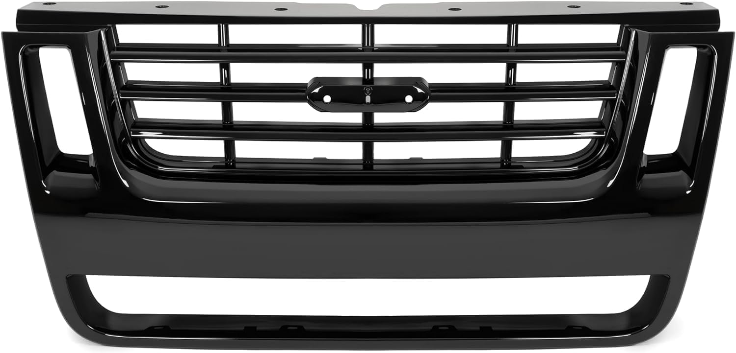 HECASA Front Grill Compatible with 2006-2010 Ford Explorer 2007-2010 Explorer Sport Trac Replacement for 8L2Z8200CA FO1200477 Bumper Radiator Grille W/Side Openings 3-Bar Style Plastic(ABS) Black