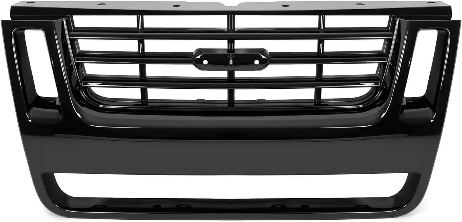 HECASA Front Grill Compatible with 2006-2010 Ford Explorer 2007-2010 Explorer Sport Trac Replacement for 8L2Z8200CA FO1200477 Bumper Radiator Grille W/Side Openings 3-Bar Style Plastic(ABS) Black