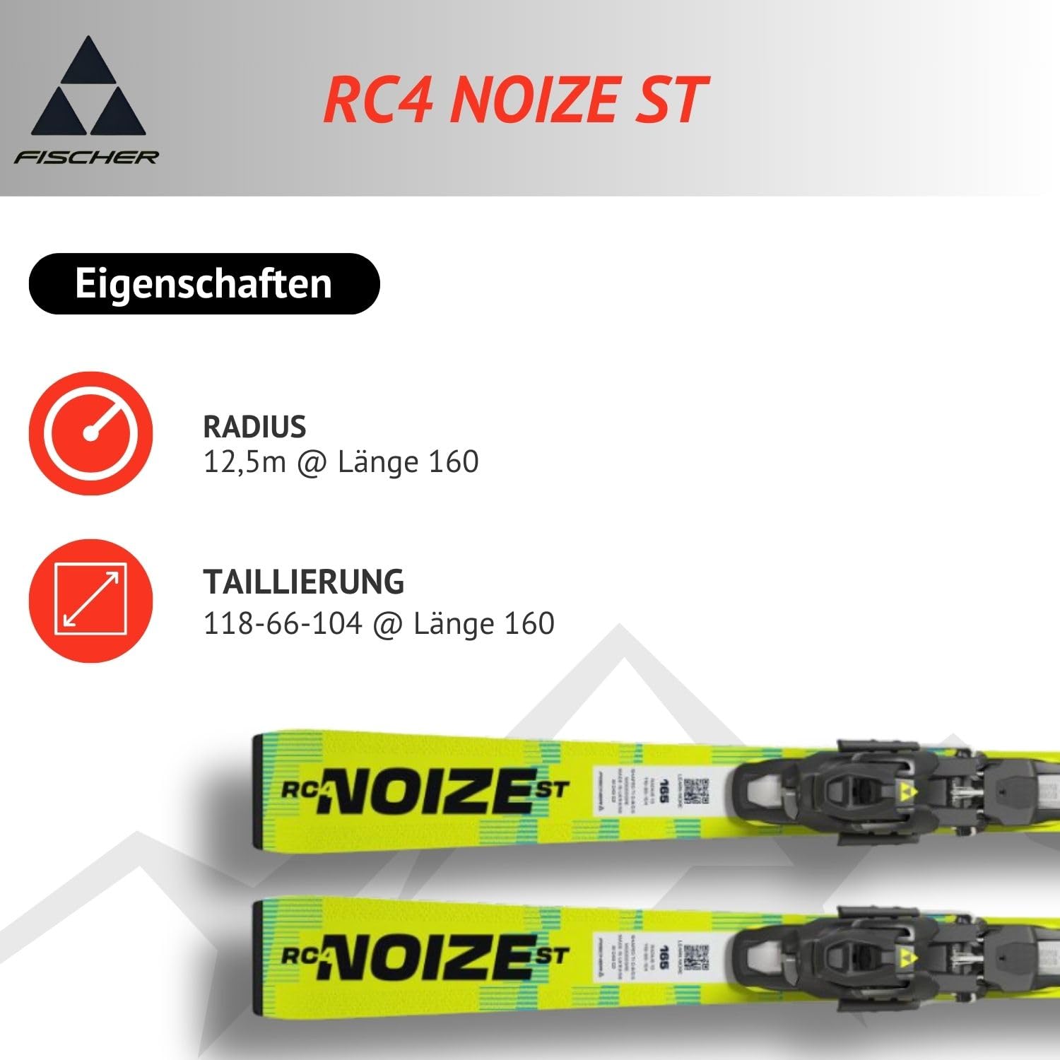 Ski Alpinski Carvingski Slalomski - Fischer RC4 Noize ST Yellow Superflex - On-Piste Rocker - inkl. Bindung RC4 Z12 GW Z3,5-12 - für präparierte Piste only - geeignet für Gute Fahrer und Experten