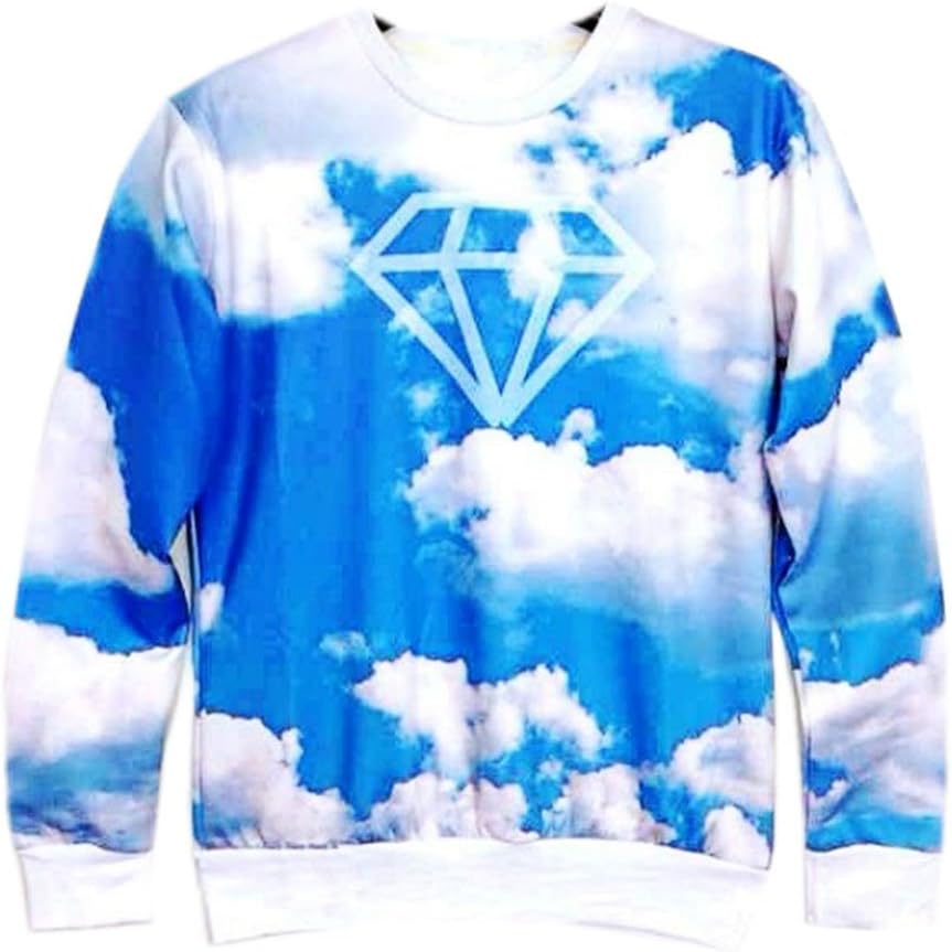 Takra Gold Blue Sky White Cloud Diamond space Hoodies Pullovers 3D Sweatshirts (M)