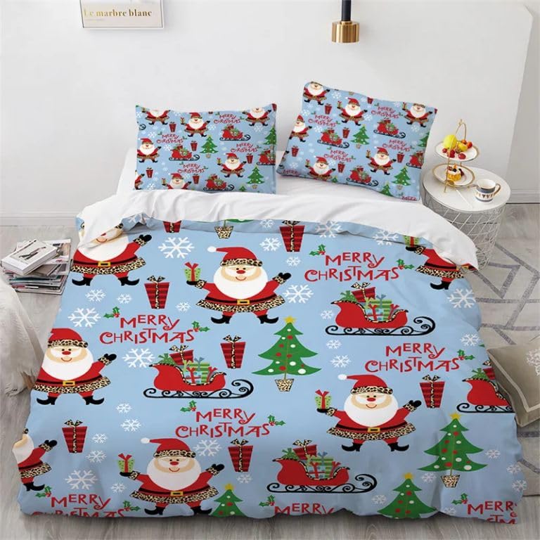 Housse de couette 220x240 Père Noël bleu parure de lit adulte