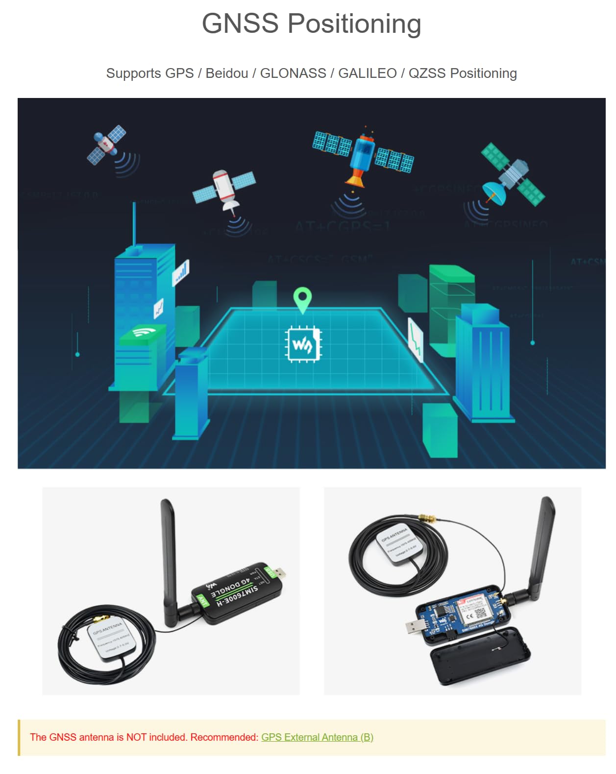 DONGLE SIM7600E-H 4G Compatible avec Raspberry Pi avec antenne de qualité industrielle 4G Communication et périphérique de positionnement GNSS