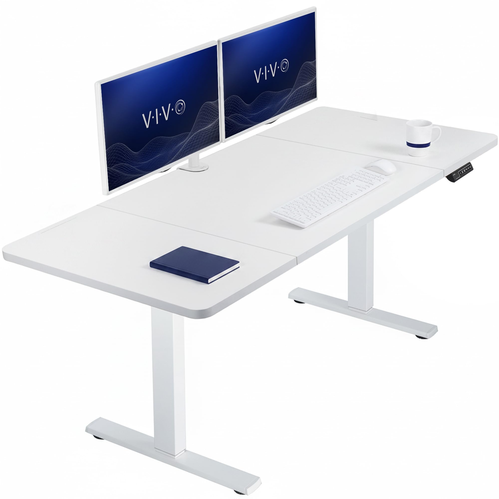 VIVO White 60 x 30 in Standing Desk, DESK-KIT-1W6W-30 | Electric, Holds 220 lbs, Sit Stand, Height Adjustable, Extra Deep Table Top, Memory Presets, 1B Series, White Frame